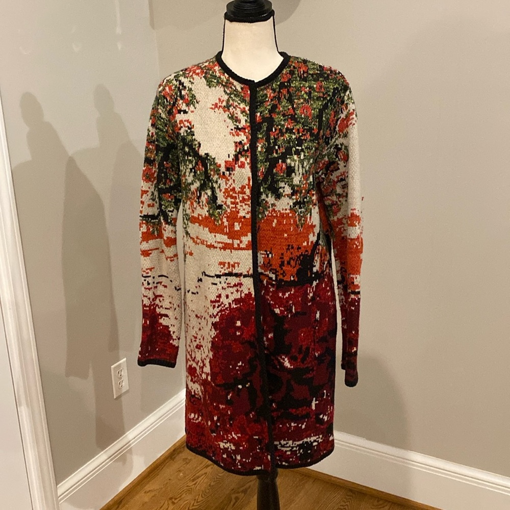J Jill wearever cardigan floral duster layering sleek button closure boxy cotton